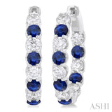 3.1MM Sapphire and 1 5/8 ctw Round Cut Inside-Out Diamond Hoop Earrings in 14K White Gold