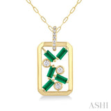 4X2MM Scatter Baguette Cut Emerald and 1/6 ctw Round Cut Diamond Precious Fashion Pendant With Chain in 14K Yellow Gold