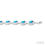 Silver Oval Shape Gemstone & Diamond Bracelet