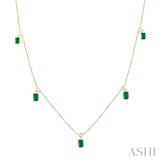 1/4 ctw Round Cut Diamonds and 5X3MM Octagonal Shape Emerald Precious Station Necklace in 14K Yellow Gold