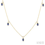 Oval Shape Gemstone & Diamond Station Necklace