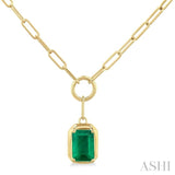 6X4MM Emerald Solitaire Precious Paper Clip Necklace in 14K Yellow Gold