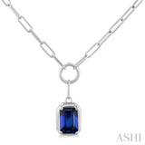 6X4MM Sapphire Solitaire Precious Paper Clip Necklace in 14K White Gold