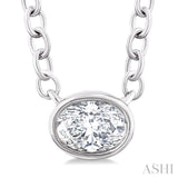 1/6 Ctw Petite East-West Bezel Set Oval Cut Diamond Fashion Pendant With Chain in 10K White Gold