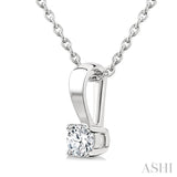 1/10 Ctw Prong Set Round Cut Diamond Solitaire Pendant With Chain in 14K White Gold