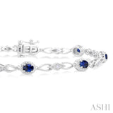 1/20 Ctw Oval Cut 4X3MM Sapphire and Round Cut Diamond Precious Fashion Bracelet in 10K White Gold