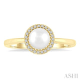 6 MM Round Shape Cultured Pearl and 1/20 Ctw Petite Round Cut Diamond Halo Fashion Ring in 10K Yellow Gold