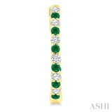 1.8 MM Emerald and 1/2 Ctw Round Cut Inside-Out Diamond Precious Hoop Earrings in 14K Yellow Gold