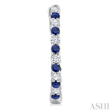 1.8 MM Sapphire and 1/2 Ctw Round Cut Inside-Out Diamond Precious Hoop Earrings in 14K White Gold