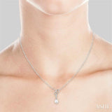 9x7 MM Briolette Cut Cultured Pearl and 1/20 Ctw Round Cut Diamond Drop Pendant in 10K White Gold with Chain