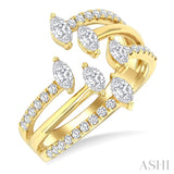 7/8 Ctw Three-Way Split Marquise and Round Cut Diamond Fashion Open Ring in 14K Yellow Gold