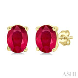 4X3 MM Oval Shape Ruby Precious Stud Earrings in 14K Yellow Gold