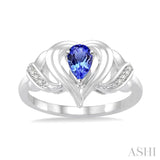 Silver Heart Shape Gemstone & Diamond Fashion Ring