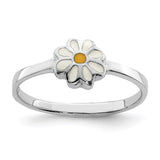 Sterling Silver RH-plated White & Yellow Enameled Daisy Children's Ring