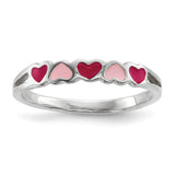 Sterling Silver Rhodium-plated Children's Enameled Hearts Ring