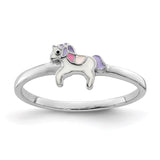 Sterling Silver RH-plated Multi-color Enameled Unicorn Children's Ring