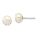 14k White Gold 6-7mm White Button FW Cultured Pearl Stud Post Earrings