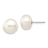 14k White Gold 9-10mm White Button FW Cultured Pearl Stud Post Earrings